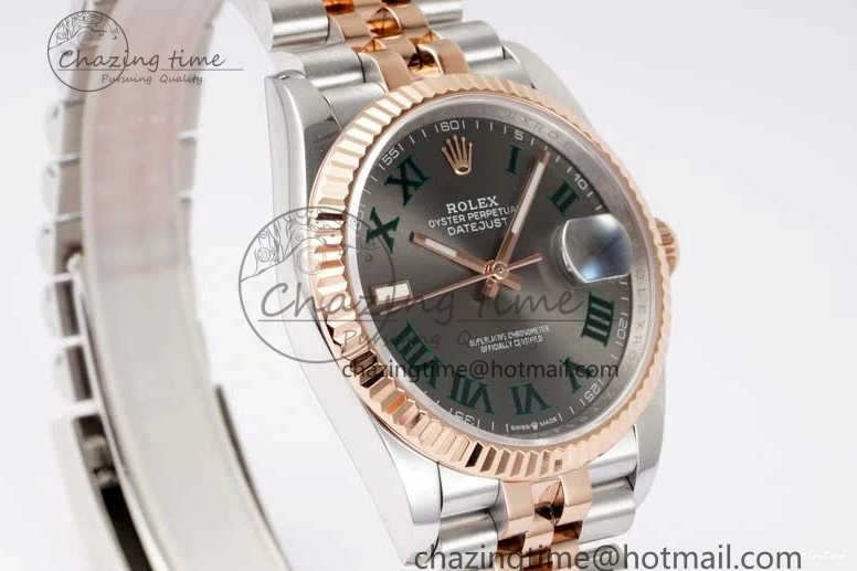 MiroTime 0504 DateJust 36 SS RG DIWF 1:1 Best Edition 904L Steel Gray Stick Dial on Jubilee Bracelet SA Original 2321